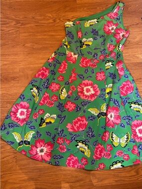 RSVP by Talbots One-Shoulder Floral Fit & Flare Dress in Green and Pink